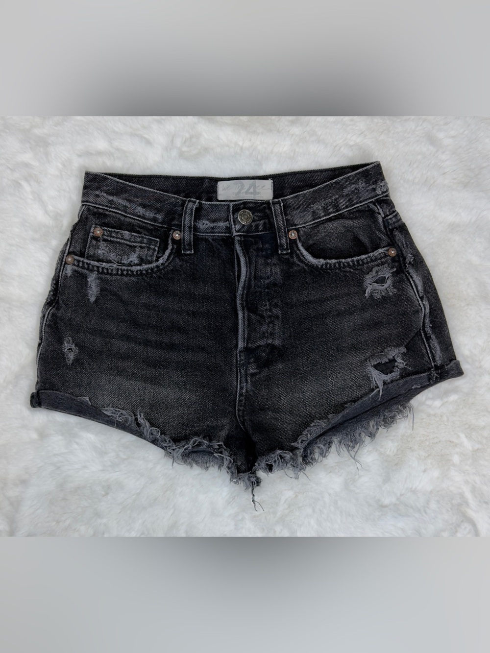 We The Free Lasso washed black distressed denim shorts